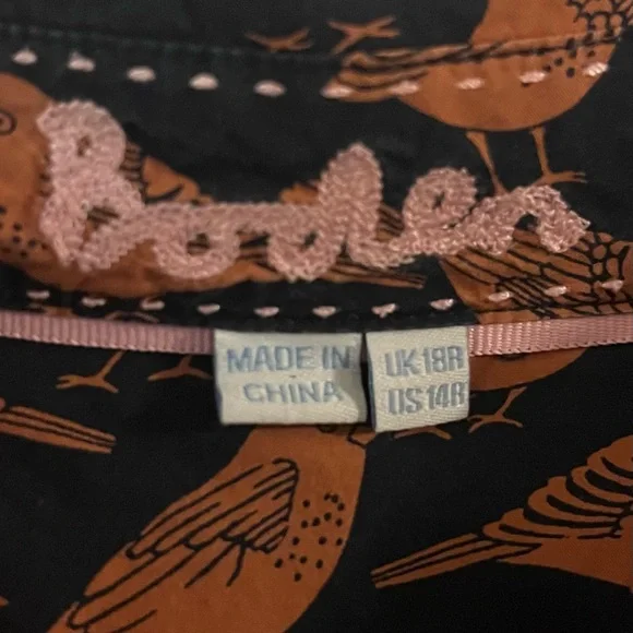 Boden Black and Orange Bird Print Blouse - Picture 7 of 8